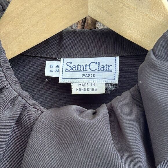 Vintage Saint Clair Paris Blouse Size 6 Black Button Front Ruffle Collar Top - Picture 6 of 8